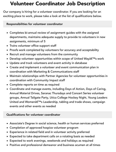 Church Volunteer Coordinator Job Description